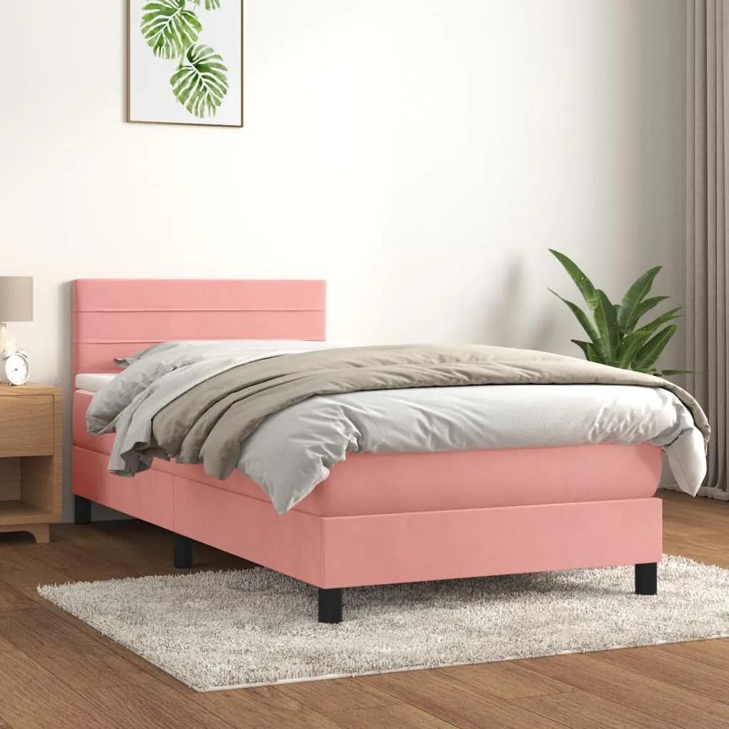 Κρεβάτι Boxspring με Στρώμα Ροζ 90x190 εκ. Βελούδινο