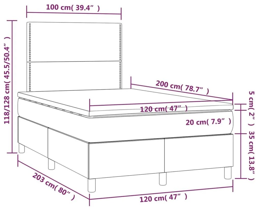 Κρεβάτι Boxspring με Στρώμα Μαύρο 120 x 200 εκ. Συνθετικό Δέρμα - Μαύρο