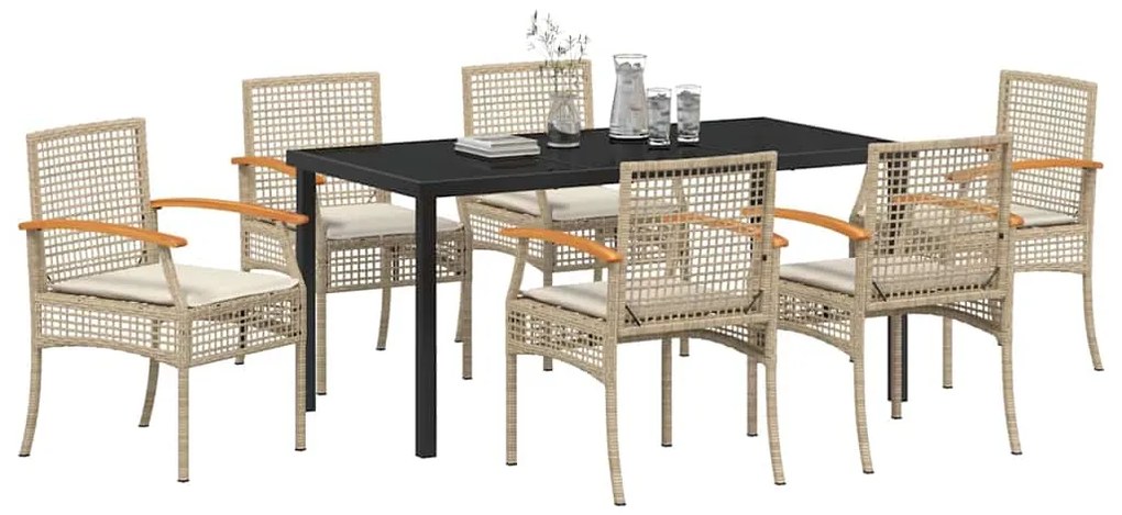 vidaXL Σέτ φαγητού για κήπο 7 pcs Μπεζ συνθετικό ρατάν