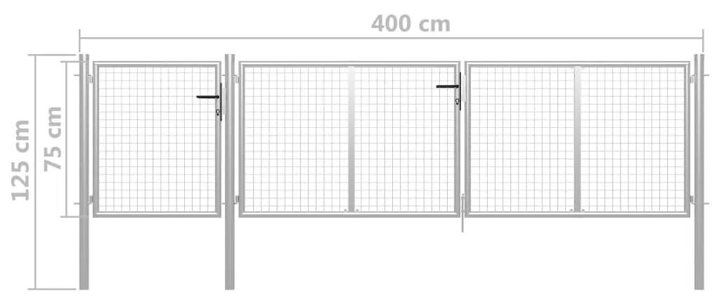 vidaXL Πόρτα Περίφραξης Κήπου Ασημί 400 x 75 εκ. Ατσάλινη