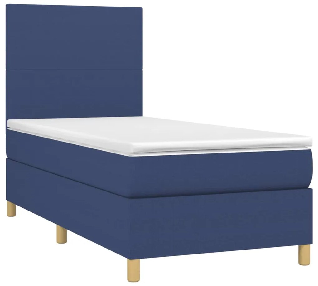 vidaXL Κρεβάτι Boxspring με Στρώμα & LED Μπλε 90x190 εκ. Υφασμάτινο