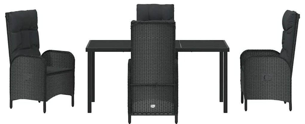 vidaXL Σέτ φαγητού για κήπο με μαξιλάρι 5 pcs Μαύρο συνθετικό ρατάν