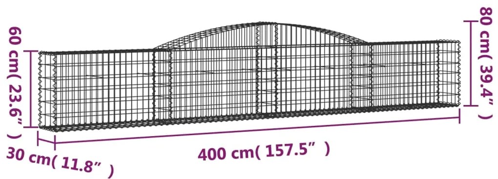 vidaXL Συρματοκιβώτια Τοξωτά 8 τεμ. 400x30x60/80 εκ. Γαλβαν. Ατσάλι