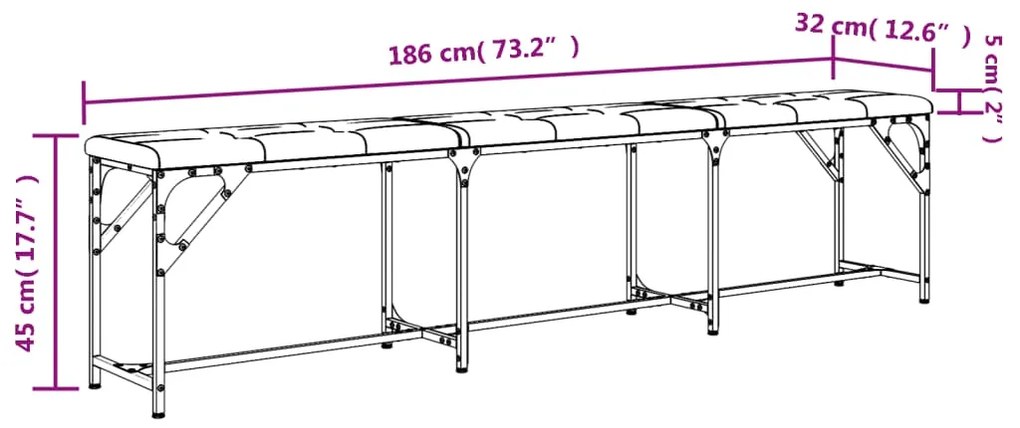 Πάγκος Τραπεζαρίας Μαύρος 186x32x45 εκ. Ατσάλι/Συνθετικό Δέρμα - Μαύρο