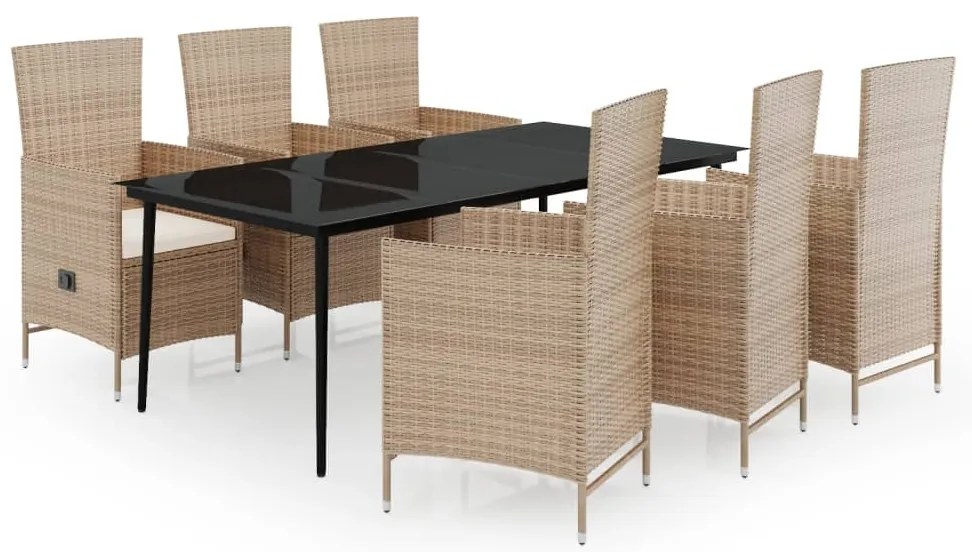 vidaXL Σετ Τραπεζαρίας Κήπου 7 Τεμαχίων Μπεζ με Μαξιλάρια