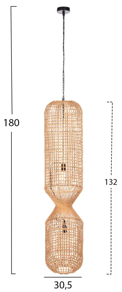 Φωτιστικό Οροφής C4345 Κυλινδρικό Paper Rope Μπέζ με 2 Λάμπες Φ30,5x132Υεκ. 30.5x30.5x180 εκ.