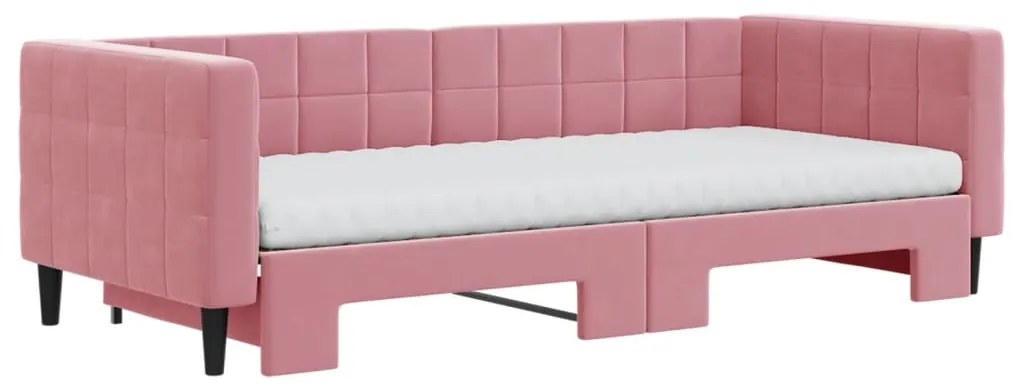 vidaXL Καναπές Κρεβάτι Συρόμενος Ροζ 90x200 εκ. Βελούδινος Στρώματα