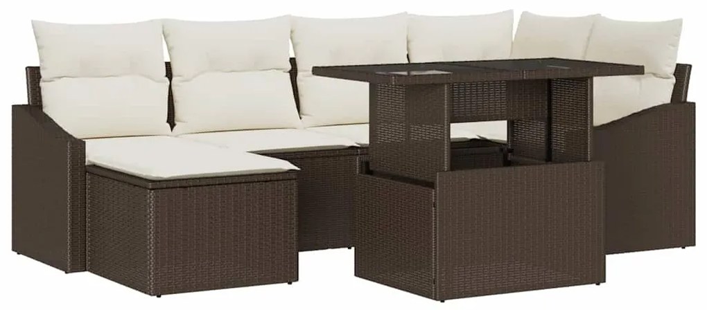 vidaXL Σετ Καναπέ Κήπου 7 pcs Καφέ, Κρέμα Πολυ rattan, βαμμένο ατσάλι