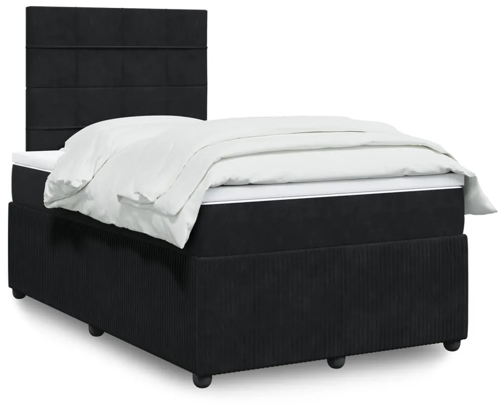 vidaXL Κρεβάτι Boxspring με Στρώμα Μαύρο 120x190 εκ. Βελούδινο