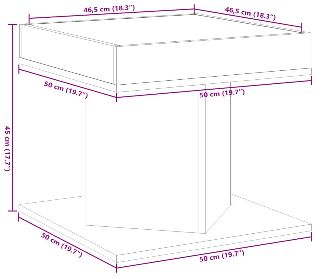 Τραπεζάκι Σαλονιού με LED Λευκό 50x50x45 εκ. Επεξεργασμένο Ξύλο - Λευκό