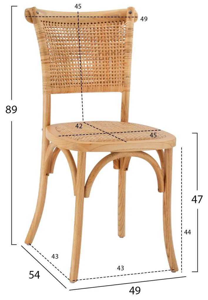 Καρέκλα LIBERTY Ξύλινη με Πλέξη Rattan Φυσικό 49x54x89 εκ. 49x54x89 εκ.