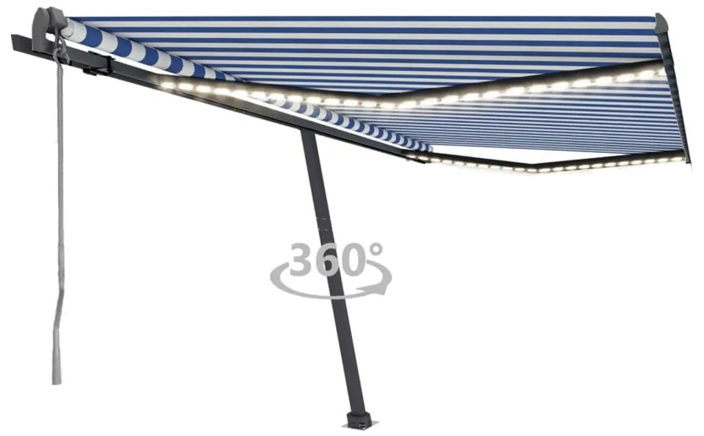 vidaXL Τέντα Αυτόματη με LED &amp; Αισθητήρα Ανέμου Μπλε/Λευκό 400x300 εκ.
