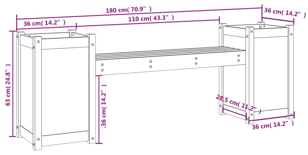 Ζαρντινιέρα Παγκάκι 180 x 36 x 63 εκ. από Μασίφ Ξύλο Πεύκου - Καφέ