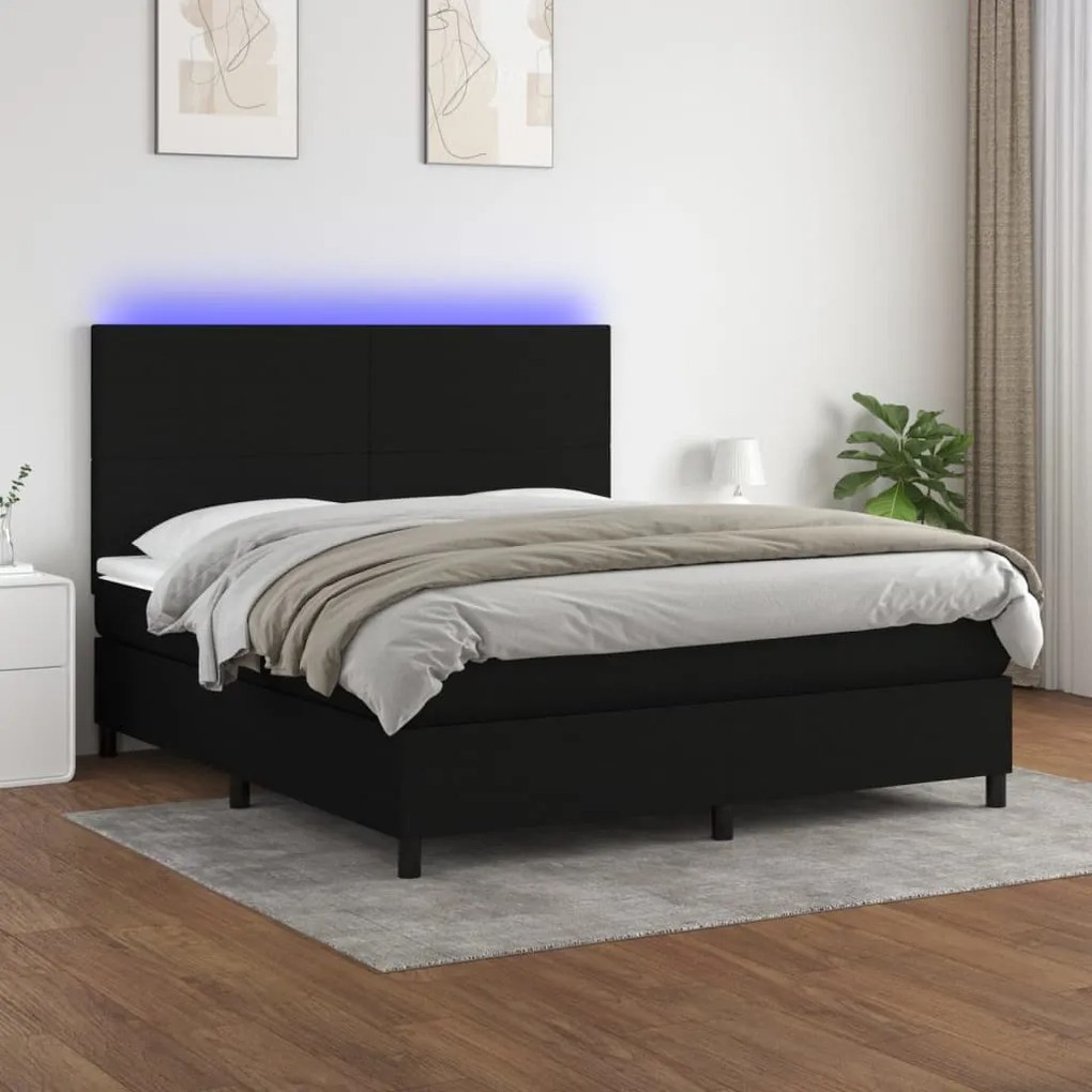 vidaXL Κρεβάτι Boxspring με Στρώμα &amp; LED Μαύρο 180x200 εκ. Υφασμάτινο