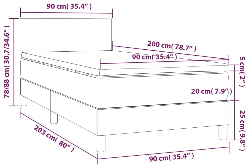 ΚΡΕΒΑΤΙ BOXSPRING ΜΕ ΣΤΡΩΜΑ &amp; LED ΣΚ. ΓΚΡΙ 90X200 ΕΚ. ΒΕΛΟΥΔΙΝΟ 3134262