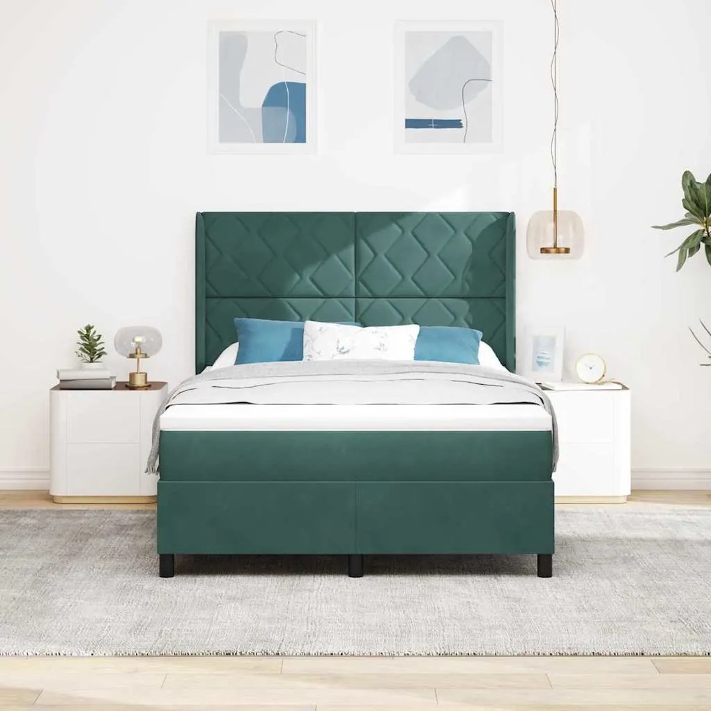 vidaXL Κρεβάτι Box Spring LED με Στρώμα Πράσινο 140 x 190 cm Βελούδο