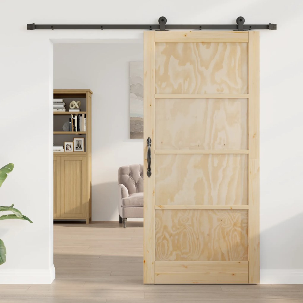 vidaXL Συρόμενη Πόρτα με Σετ Υλικών 93x202 εκ Συμπαγές Ξύλο Ίνα