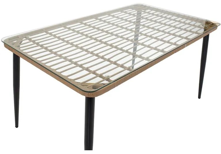 Τραπεζαρία Naoki E σετ 5 τμχ rattan φυσικό-μαύρο μέταλλο-γυαλί 160x90x78εκ 160x90x78 εκ.