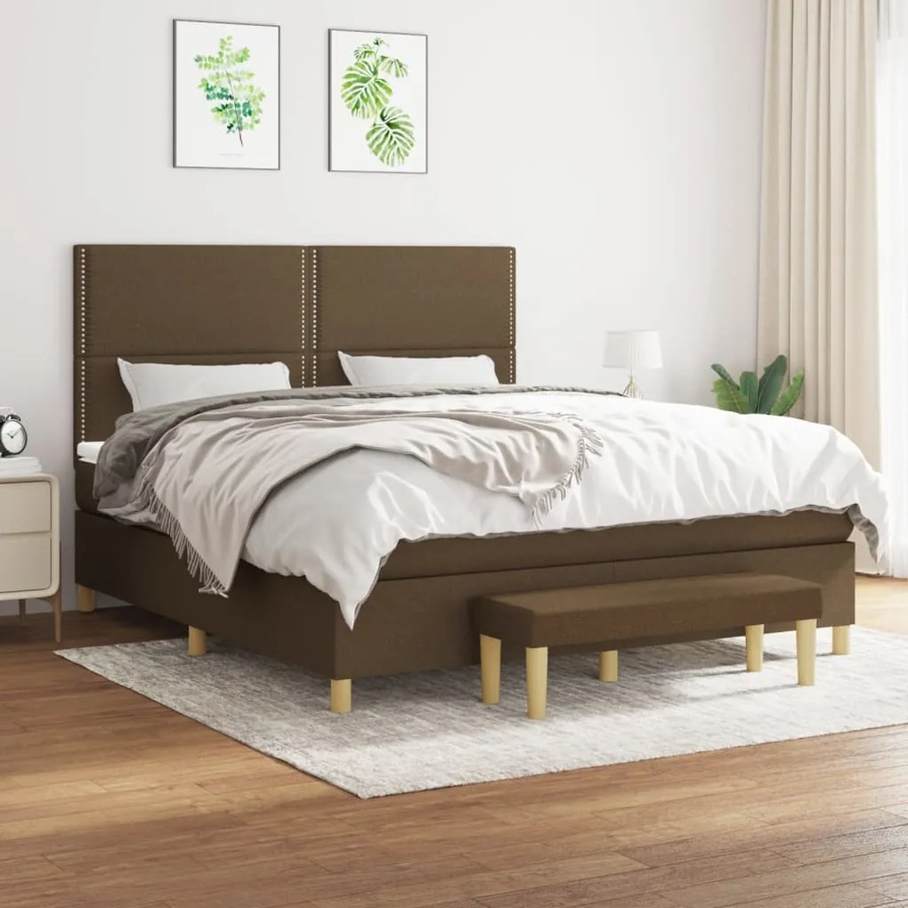 vidaXL Κρεβάτι Boxspring με Στρώμα Σκούρο Καφέ 180x200 εκ Υφασμάτινο