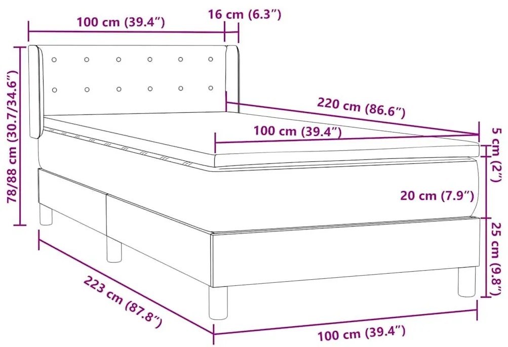 Box Spring Κρεβάτι με στρώμα Μαύρο 100x220 εκ. Βελούδινο - Μαύρο