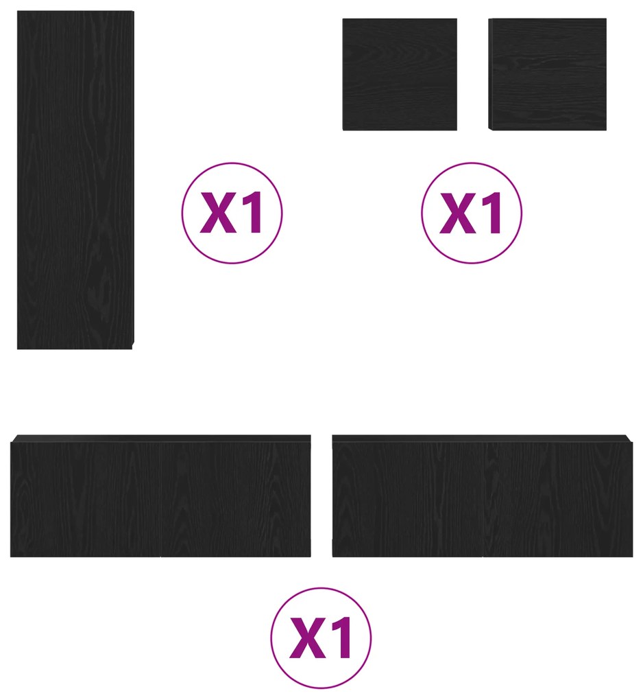 vidaXL Σετ 5 Κομματιών Ράφια Τηλεόρασης σε Μαύρη Δρυς