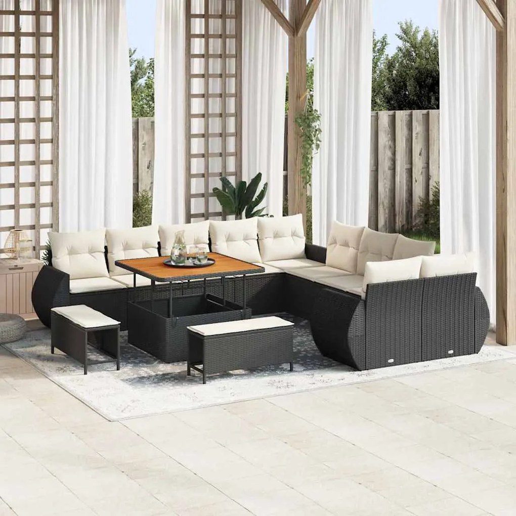 vidaXL Σετ Καναπέ Κήπου 13 pcs Μαύρο συνθετικό ρατάν