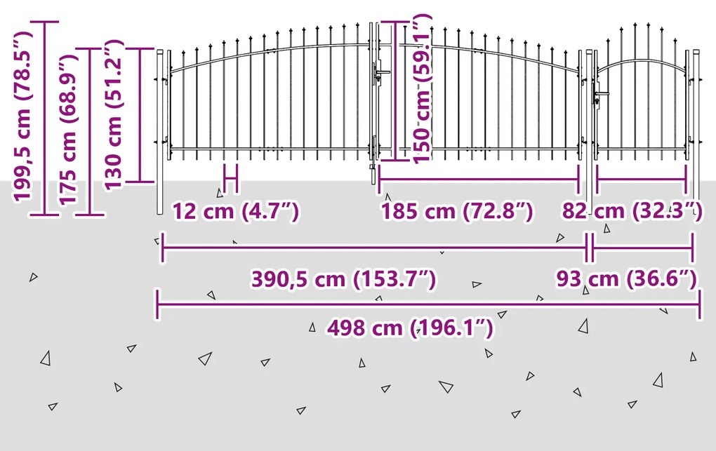 vidaXL Πόρτα Κήπου με Σπείρα Γκρι 150x500 εκ. Χάλυβας