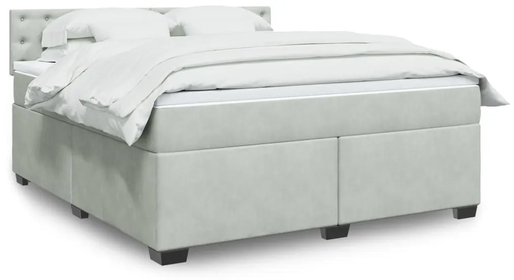 Κρεβάτι Boxspring με Στρώμα Ανοιχτό Γκρι 180x200 εκ. Βελούδινο - Γκρι