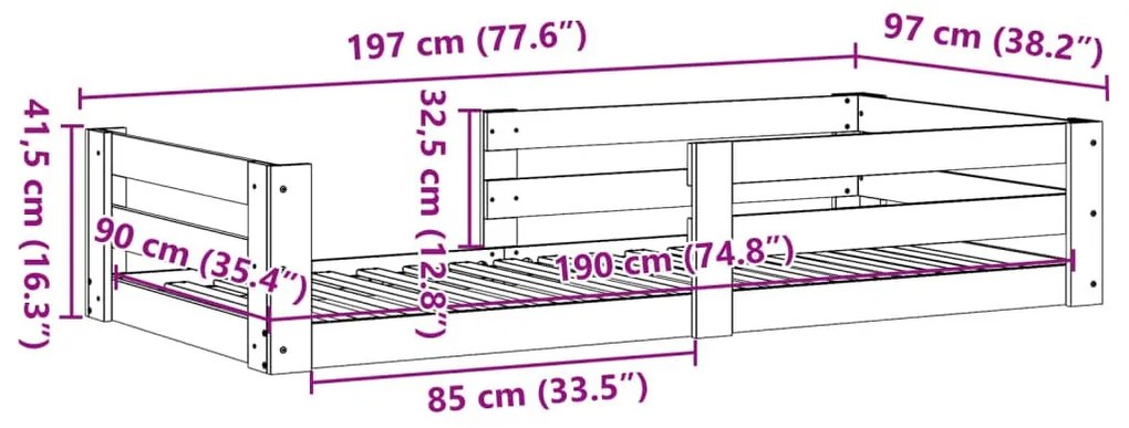 Σκελετός Κρεβ. Χωρίς Στρώμα Καφέ Κεριού 90x190 εκ Μασίφ Πεύκο - Καφέ