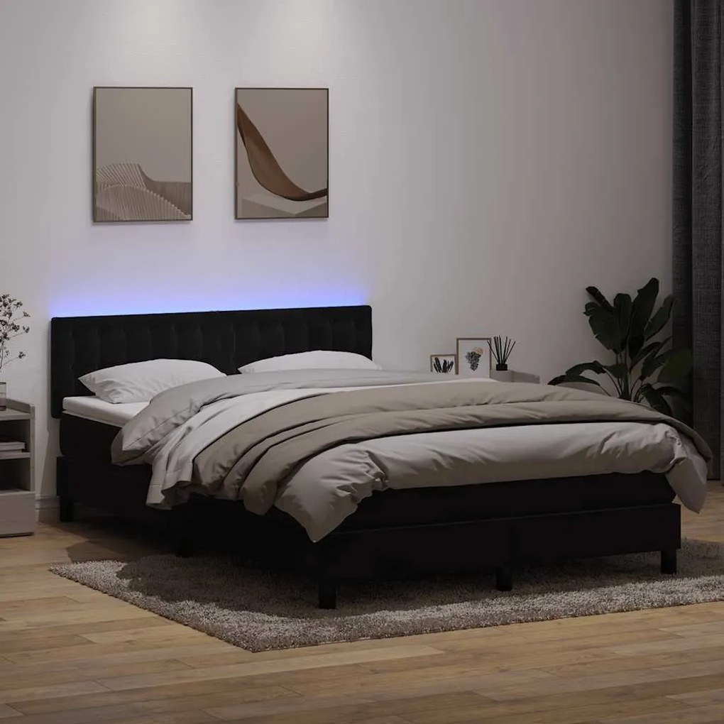 vidaXL Κρεβάτι Boxspring με Στρώμα &amp; LED Μαύρο 160x220 cm Βελούδινο