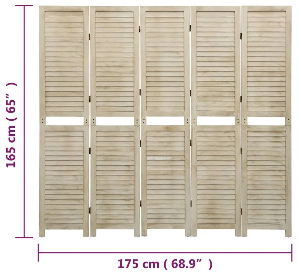 Διαχωριστικό Χώρου με 5 Πάνελ 175x165 εκ. Μασίφ Ξύλο Παυλώνιας - Καφέ