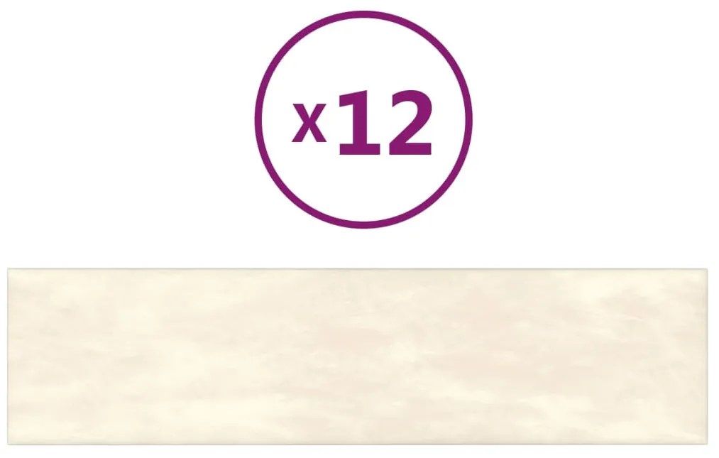 vidaXL Πάνελ Τοίχου 12 τεμ. Κρέμα 60x15 εκ. 1,08 μ² Βελούδινα