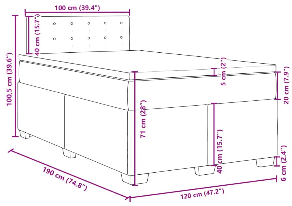 Κρεβάτι Boxspring με Στρώμα Σκούρο Γκρι 120x190 εκ. Βελούδινο - Γκρι