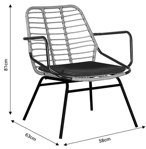 Πολυθρόνα κήπου Naoki με μαξιλάρι pe φυσικό-μέταλλο μαύρο πόδι 58x63x81εκ 58x63x81 εκ.
