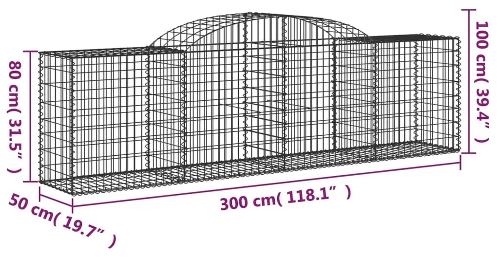 Συρματοκιβώτια Τοξωτά 12 τεμ. 300x50x80/100 εκ. Γαλβαν. Ατσάλι - Ασήμι