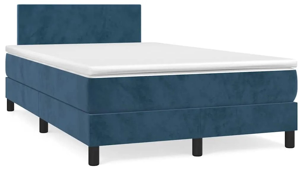 vidaXL Κρεβάτι Boxspring με Στρώμα &amp; LED Σκ. Μπλε 120x190εκ. Βελούδινο