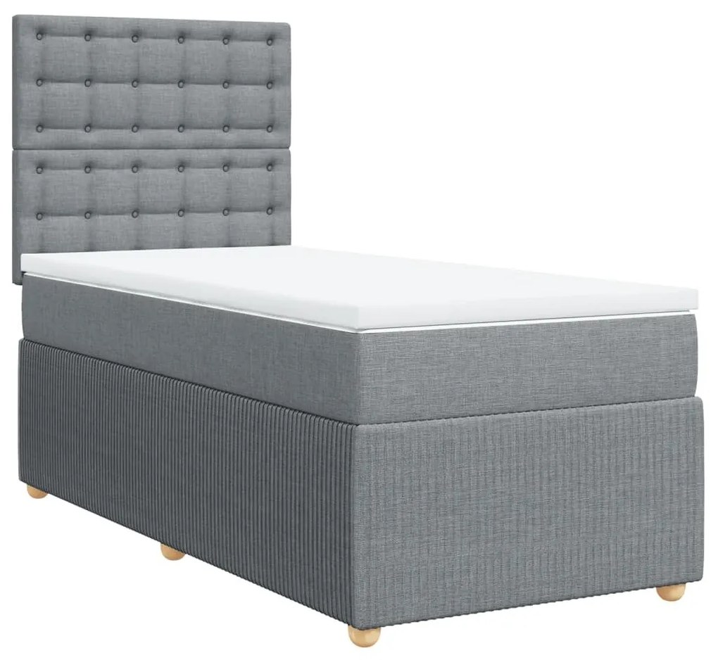 Κρεβάτι Boxspring με Στρώμα Ανοιχτό Γκρι 90x190 εκ. Υφασμάτινο - Γκρι