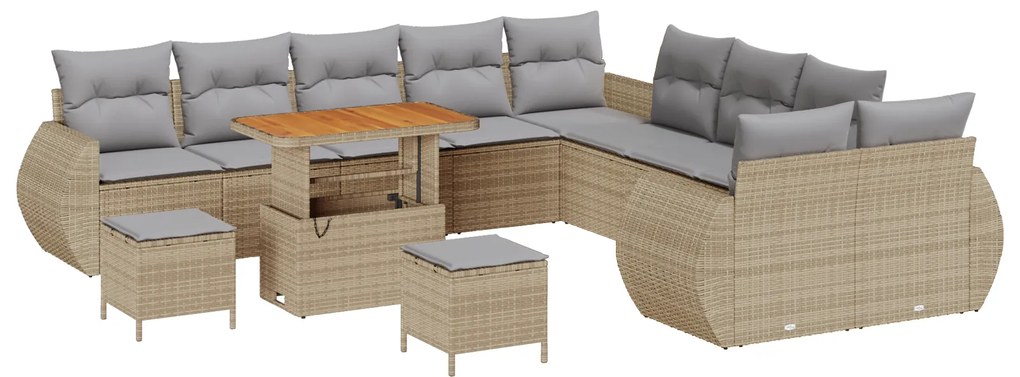 vidaXL 13 Piece Garden Sofa Set with Cushions Beige Poly Rattan Acacia