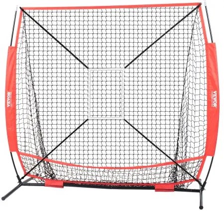 VEVOR 5x5 ft Baseball Softball Practice Net, Portable Baseball Training Net for Hitting Batting Catching Pitching, Backstop Baseball Equipment with Bow Frame, Carry Bag, Strike Zone, Ball, Batting Tee