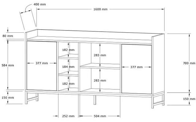 Μπουφές Delta oak - μαύρα μεταλλικά πόδια 160x40x85 εκ. 160x40x85 εκ.