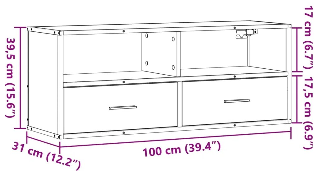 Έπιπλο Τηλεόρασης Καφέ Δρυς 100x31x39,5 εκ. Επεξεργασμένο Ξύλο - Καφέ