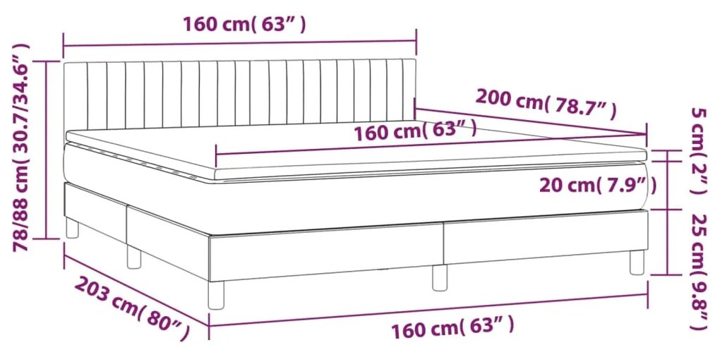 ΚΡΕΒΑΤΙ BOXSPRING ΜΕ ΣΤΡΩΜΑ &amp; LED TAUPE 160X200 ΕΚ. ΥΦΑΣΜΑΤΙΝΟ 3133889