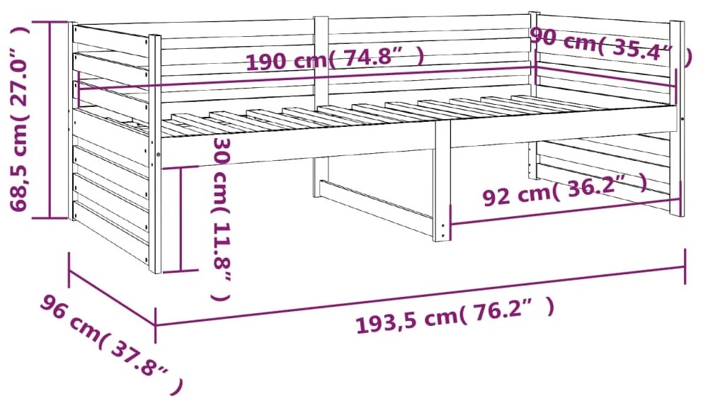 Καναπές Κρεβάτι Καφέ Μελί 90 x 190 εκ. από Μασίφ Ξύλο Πεύκου - Καφέ