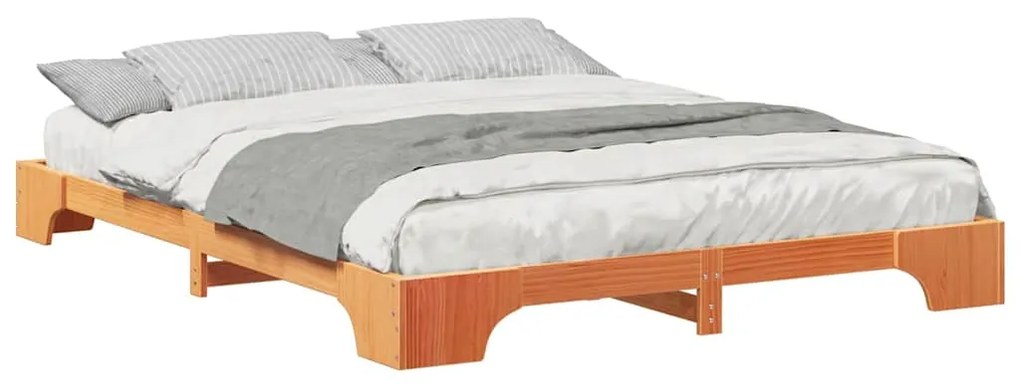 vidaXL Κρεβάτι δαπέδου Καφέ 160 x 220 cm Μασίφ ξύλο πεύκου