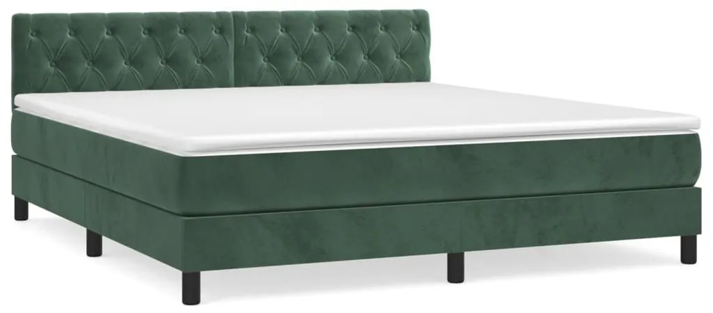 vidaXL Κρεβάτι Boxspring με Στρώμα Σκούρο Πράσινο 160x200εκ. Βελούδινο