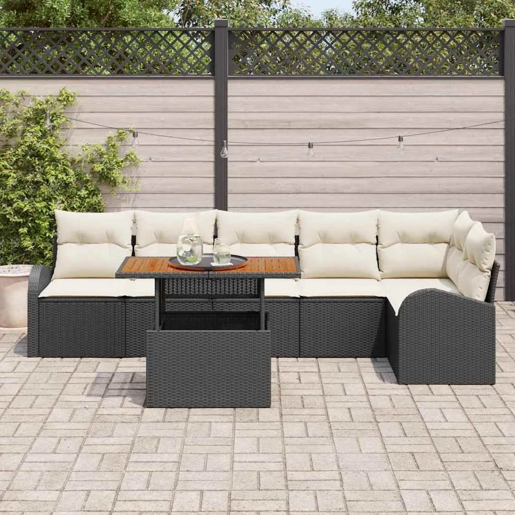 vidaXL Σετ Καναπέ Κήπου 7 pcs Μαύρο και κρεμ 100 x 55 x 73 εκ