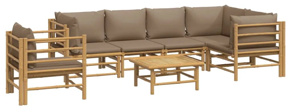 vidaXL Σαλόνι Κήπου Σετ 7 Τεμαχίων από Μπαμπού με Taupe Μαξιλάρια