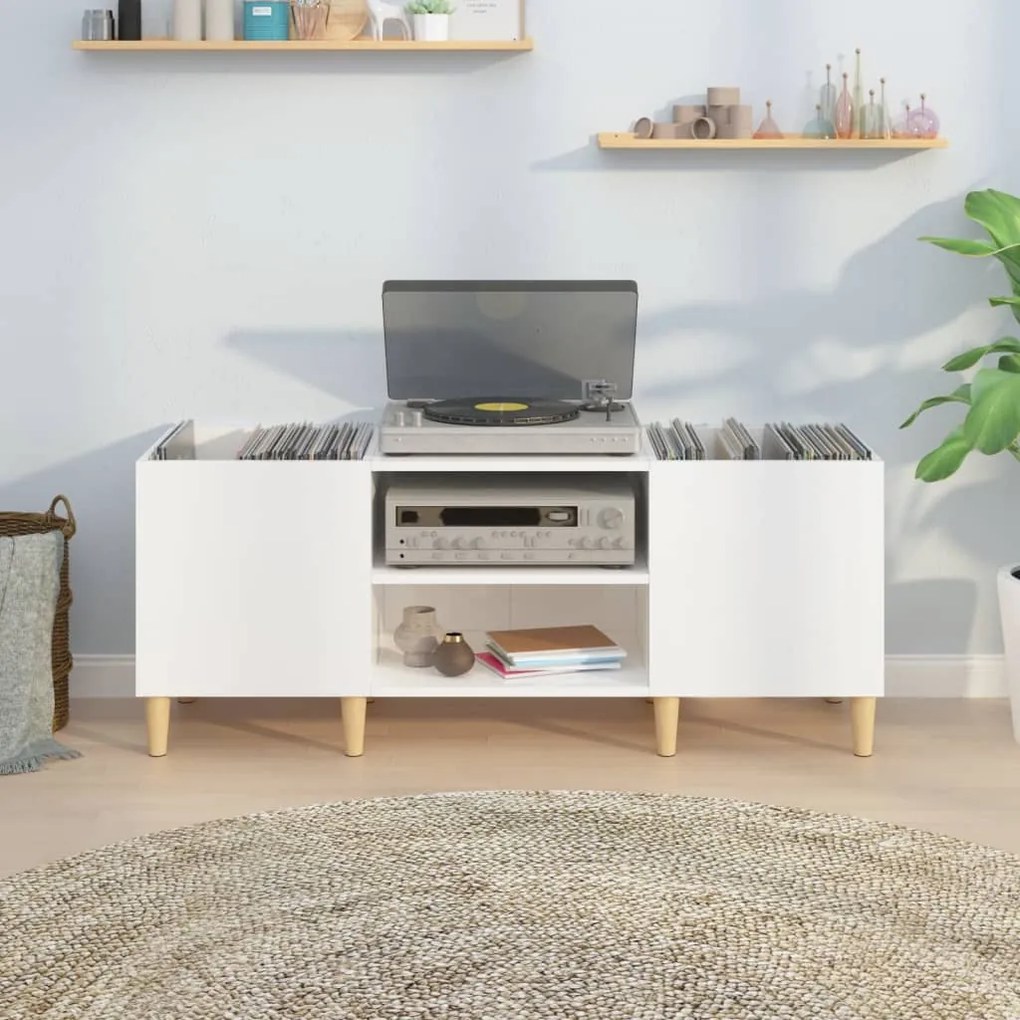 vidaXL Δισκοθήκη Γυαλιστερή Λευκή 121x38x48 εκ. από Επεξεργασμένο Ξύλο