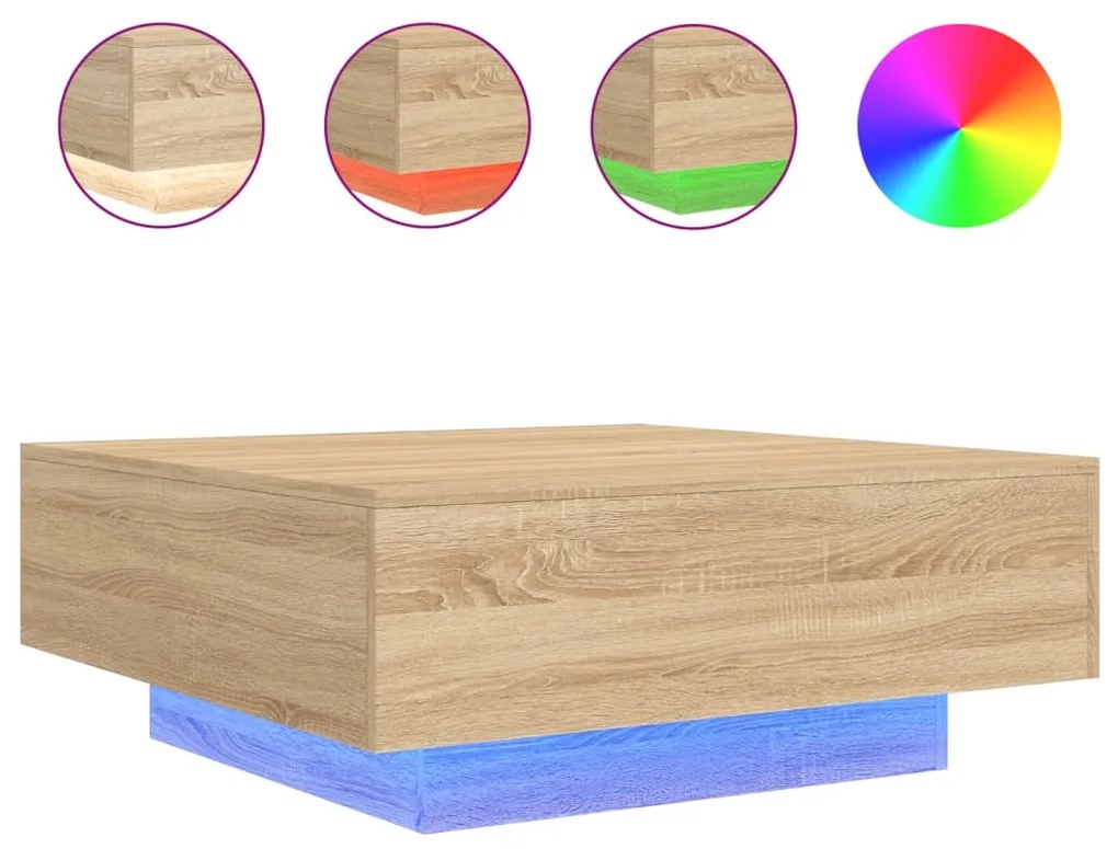 vidaXL Τραπεζάκι Σαλονιού με Φώτα LED Sonoma Δρυς 80 x 80 x 31 εκ.