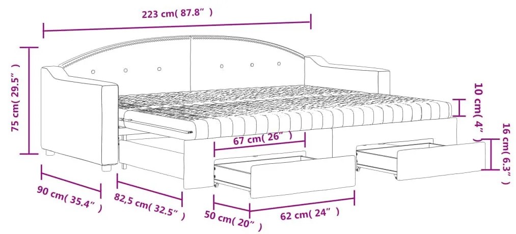 Καναπές Κρεβάτι Συρόμενος Ανοιχτό Γκρι 80x200εκ Ύφασμα Συρτάρια - Γκρι